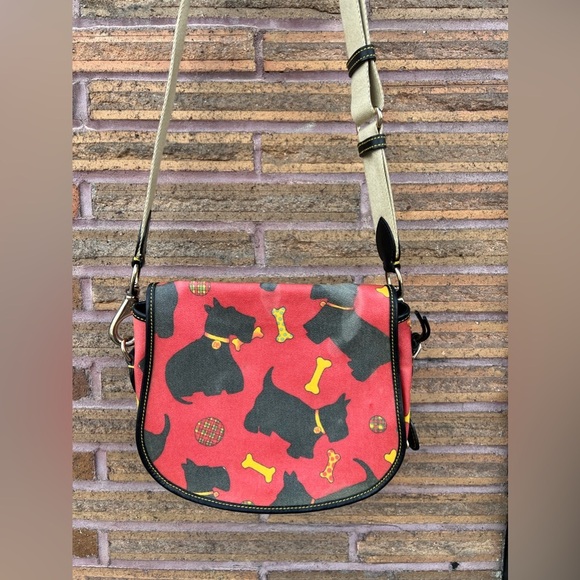 Vintage Dooney & Bourke Scottie Dog Crossbody Bag Red Coated Canvas - Picture 1 of 5